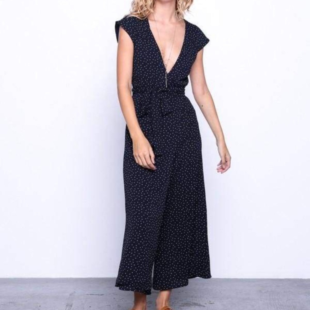 LAST CALL ⭐️ Dot Print Navy Wrap Jumpsuit